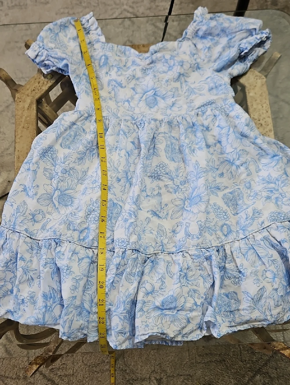 Happily Grey Girls' Light Blue Coastal Cowgirl Floral Puff-Sleeve Dress Sz 6